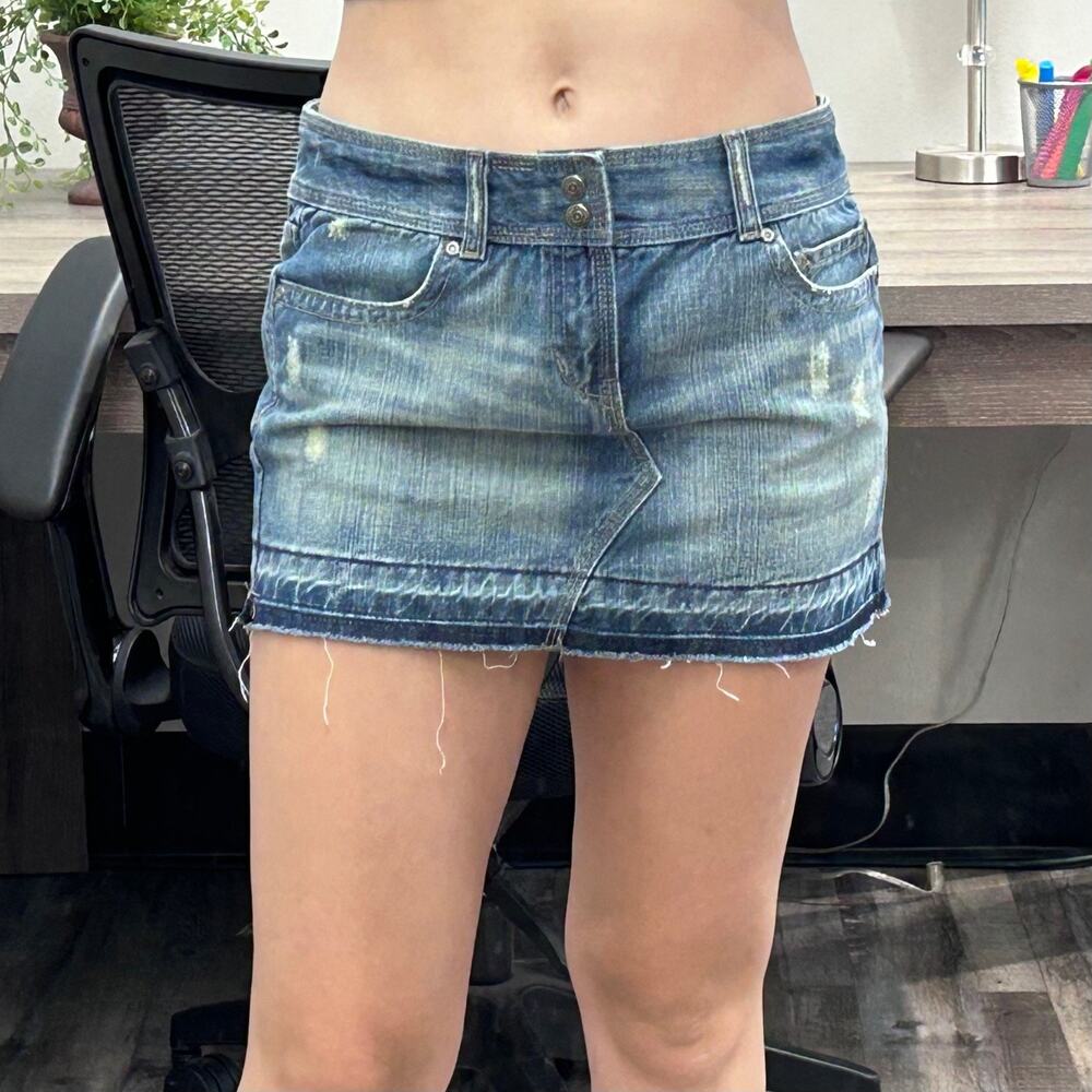 Aeropostale Low-Rise Utility Micro Denim Skirt Blue 7/8 EUC